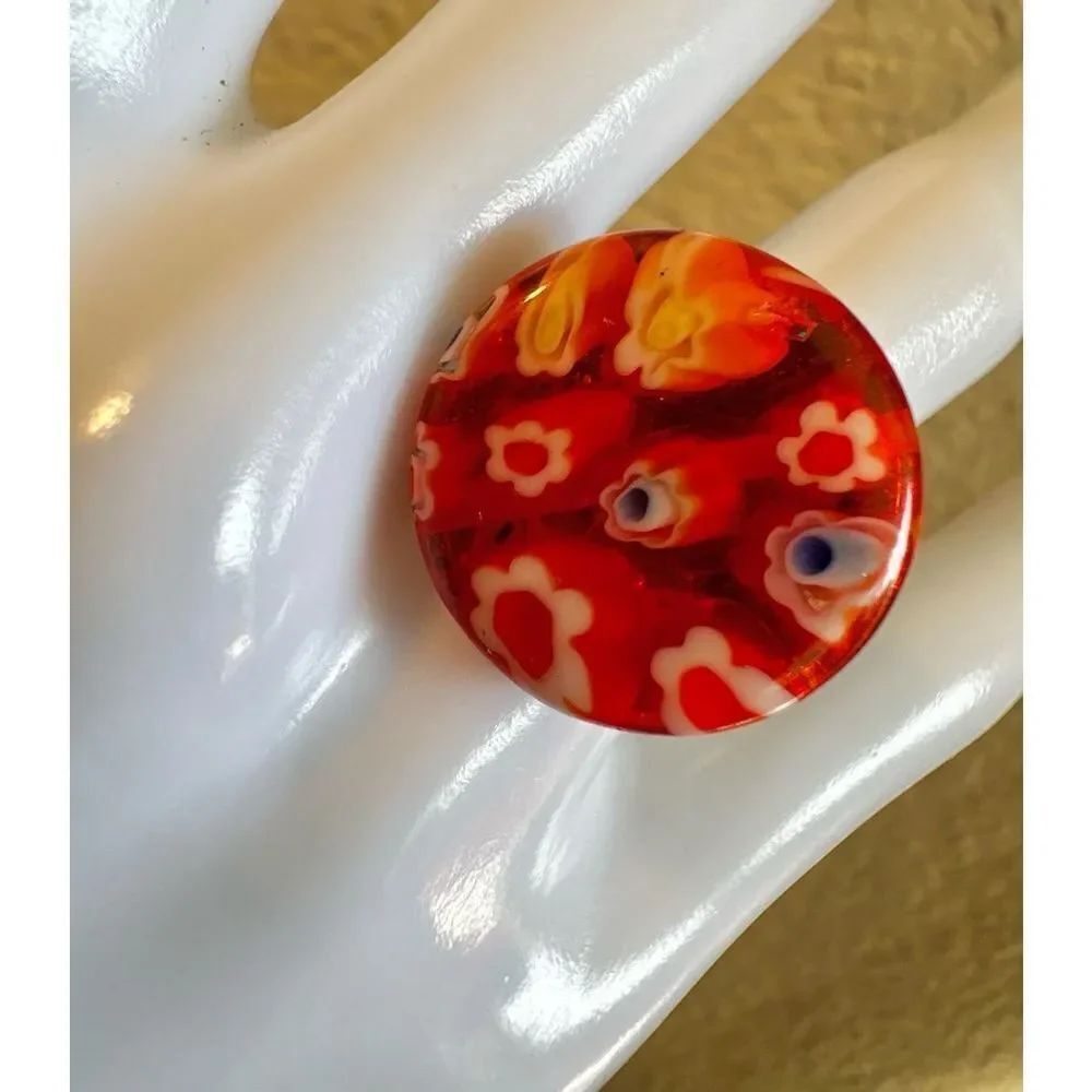 Orange Murano glass adjustable ring
